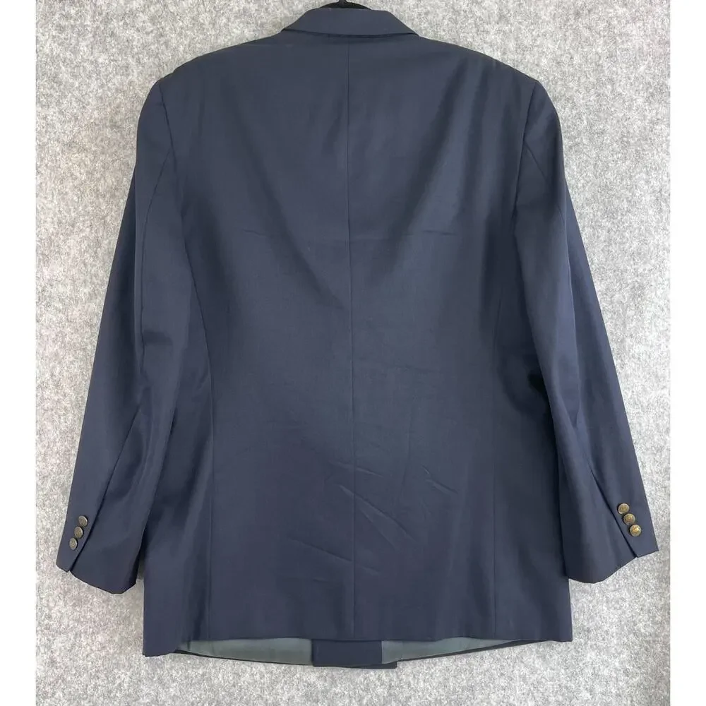 Oscar De La‎ Renta Blazer Jacket Mens 42L Blue Wool Double Breasted Gold Button